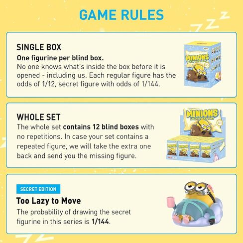 Pop Mart Minions Lazy Every Series Figures ، وشخصيات الصناديق العمياء ، وأشكال التصميم العشوائي ، والأشكال القابلة للتجميع ، والألعاب القابلة للتجميع ، وهدايا عيد ميلاد العطلات ، ومربع واحد in Saudi Arabia