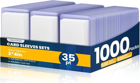 2000 Packs Card Sleeves Top Loads for Cards,3" x 4" Baseball Card Protectors,Trading Card Sleeves Hard Plastic Fit for Baseball, Football Cards (1000 Hard Sleeves + 1000 Soft Sleeves) in Saudi Arabia