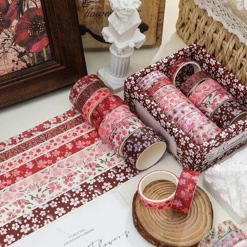 14 Rolls Sakura Washi Tape Set Flowers Arts Adhesive Tapes Cherry Blossom Decorative Masking Tape Sets for Craft, Kids, Scrapbook, DIY, Gift Wrapping (Blush Petals) in Saudi Arabia