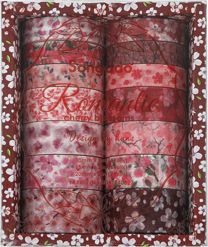 14 Rolls Sakura Washi Tape Set Flowers Arts Adhesive Tapes Cherry Blossom Decorative Masking Tape Sets for Craft, Kids, Scrapbook, DIY, Gift Wrapping (Blush Petals) in Saudi Arabia
