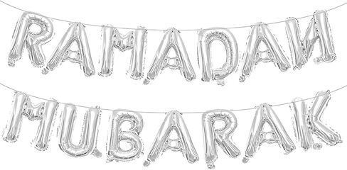 16 Inches RAMADAN MUBARAK Letter Balloons Banner - Mylar Foil Balloons Decorations for Ramadan Celebrations, Eid Mubarak Party Supplies, and Islamic Festive Gatherings (Gold) in Kuwait