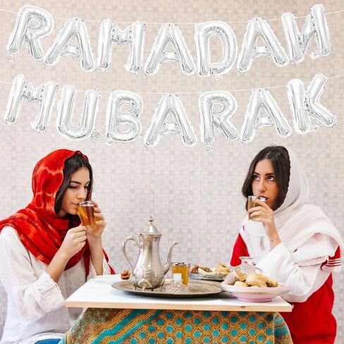 16 Inches RAMADAN MUBARAK Letter Balloons Banner - Mylar Foil Balloons Decorations for Ramadan Celebrations, Eid Mubarak Party Supplies, and Islamic Festive Gatherings (Gold) in Kuwait