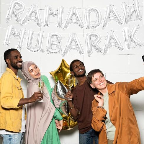 16 Inches RAMADAN MUBARAK Letter Balloons Banner - Mylar Foil Balloons Decorations for Ramadan Celebrations, Eid Mubarak Party Supplies, and Islamic Festive Gatherings (Gold) in Kuwait