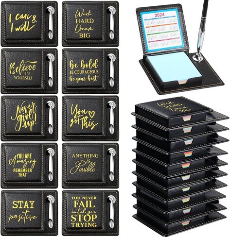 Tenceur 10 PCS الهدايا الملهمة بالجملة الملاحظات اللاصقة ، شكرًا لك حامل القلم التحفيزي مع صندوق PU Leather ، هدايا تقدير عيد الميلاد لممرض الموظف ، طالب فريق العمل in Kuwait