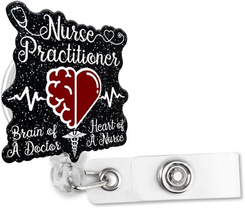 Nurse Practitioner Retractable Black Glitter Irregular Badge Reel with Alligator Clip, Medical Gift for Men Women, Fun ID Card Badge Holder Gift for Doctor RN Nurse Nursing Medical Office Work in Saudi Arabia