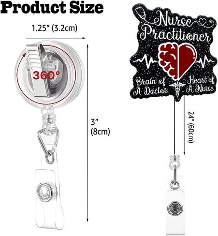 Nurse Practitioner Retractable Black Glitter Irregular Badge Reel with Alligator Clip, Medical Gift for Men Women, Fun ID Card Badge Holder Gift for Doctor RN Nurse Nursing Medical Office Work in Saudi Arabia