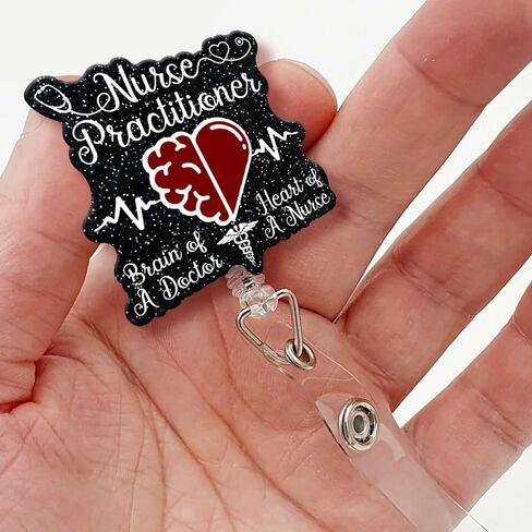 Nurse Practitioner Retractable Black Glitter Irregular Badge Reel with Alligator Clip, Medical Gift for Men Women, Fun ID Card Badge Holder Gift for Doctor RN Nurse Nursing Medical Office Work in Saudi Arabia