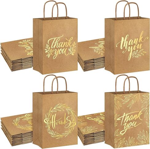 Whaline 16Pcs Thank You Party Bags Gold Foil Kraft Paper Gift Bags Brown Paper Bags with Handle Party Favor Bags for Wedding Birthday Baby Shower Party Favors 6.3 x 8.7 x 3.1inch, 4 Styles in Saudi Arabia