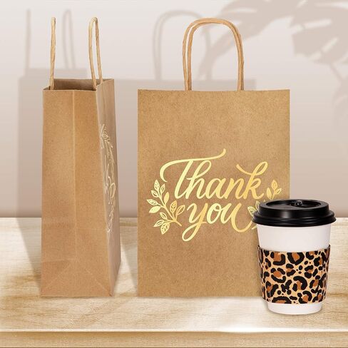 Whaline 16Pcs Thank You Party Bags Gold Foil Kraft Paper Gift Bags Brown Paper Bags with Handle Party Favor Bags for Wedding Birthday Baby Shower Party Favors 6.3 x 8.7 x 3.1inch, 4 Styles in Saudi Arabia
