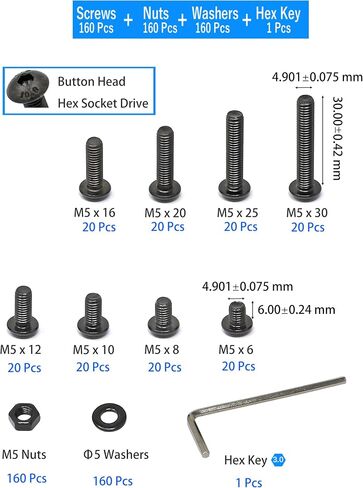 iexcell 50 Pcs M6 x 25mm Thread Pitch 1 mm Alloy Steel 10.9 Grade Hex Socket Button Head Cap Screws Bolts Kit, Black Oxide Finish in Kuwait