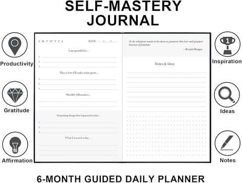 مجلة المدير الذاتي للرجال - 182 يومًا دفترًا يوميًا للانعكاس - مجلة الصحة العقلية ، المجلة القلق والموجهة للنساء والرجال ، سجل التأمل ومزاج ، رمادي in Kuwait