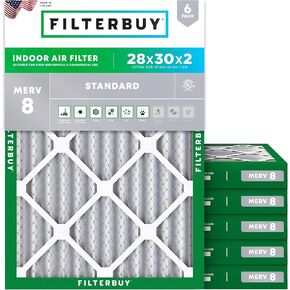 مرشح الهواء Filterbuy 28x30x2 MERV 8 Dust Defense (6 عبوات)، استبدال مرشحات هواء فرن HVAC AC المطوية (الحجم الفعلي: 27.75 × 29.75 × 1.75 بوصة)