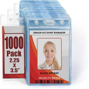 Mifflin Vertical Zipperless ID Badge Holder (Clear, 2.25x3.5 Inch, 100 Pack), Quick Load Plastic Name Card Pouch in Bulk