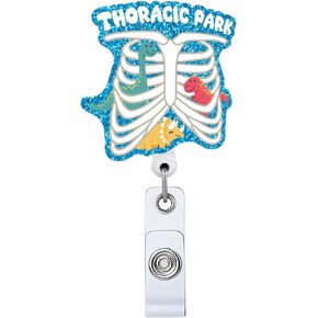 Physical Therapy Retractable Badge Reel, Funny Blue Glitter ID Clip Name Tag Card Gift for Nursing Doctor Office Worker Physical Therapist Occupational Therapy OT PT PTA Alligator Clip