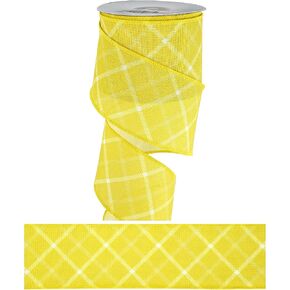 MEEDEE Plaid Check Wired Ribbon Yellow Striped Buffalo Plaid Ribbon 2.5 Inch X 10 Yards Yellow Burlap Ribbon for Crafts Decoration Bows Making Farmhouse Decor Flower Wreath Floral Bouquet Wrapping