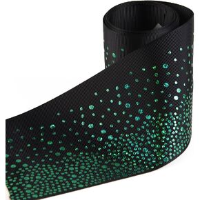 Laser Grosgrain Ribbon Rainbow Color Dot Printed 3" Wide 5 Yard for DIY Handmade Hair Bow Clip Accessories and Festival Wedding Party Birthday Bridal Shower Decoration (Green and Black)