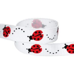 3/8"-7/8" Ladybug Printed Grosgrain Ribbon for Cheerleader Hair Bows, Sewing (10yd 3/8" Ladybug-White/Red)