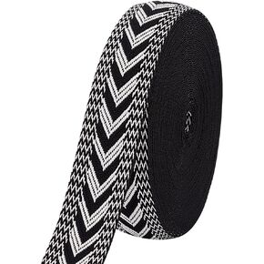 PH PandaHall 10 Yards Striped Webbing Ribbon, 1 inch Wide Polyester Ribbon Black White Craft Arrow Ribbon Striped Cotton Webbing Twill Ribbon for Backpacks Handbag Garment Belt Hats Home Decor