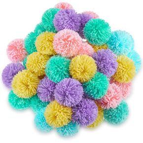Gemscream 50 Pcs 3 Inch Large Yarn Pom Poms for Crafts Acrylic Yarn Balls Colorful Fuzzy Pompoms for Hats DIY Handmade Craft Holiday Party Hanging Decorations(Multi Color)