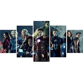 DIY 5D Diamond Art Kit for Adult Kids,Superhero Iron Man Hulk Captain America 5 Pieces Full Drill Embroidery Cross Stitch Picture Supplies Arts Craft for Home Wall Decor Paint 17.7x37.4 inch
