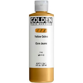 Fluid Acrylics by GOLDEN, Yellow Ochre, 8 fl. oz. Bottle, Professional Acrylic Paint, Semi-Opaque