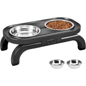 Elevated Dog Bowls, Heighth Adjustable Raised Dog Bowl Stand with Stainless Steel No Spill Water Bowl and Non-Slip Food Bowl, Metal Dog Feeding Station for Small and Medium Dogs & Cats, Black