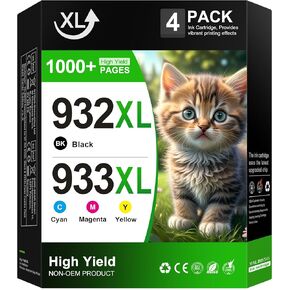 932XL 933XL Ink Cartridges Combo Pack Replacement for HP 932XL 933XL 932 933 XL for HP OfficeJet 6600 6700 6100 7110 7612 7510 7610 7620 Printer (Black, Cyan, Yellow, Magenta, 4 Pack)