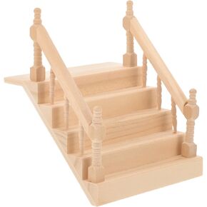 Angoily Mini Doll House Stairs, 1:12 Scale Ladder Miniature Dollhouse Staircase Wooden Handrail Steps Model for Fairy Garden Mini House Furniture Micro Landscape Decorations Tiny Staircase Model