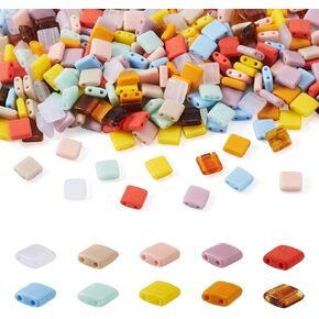 Beadthoven 400pcs Mix Tila Beads 5mm 2-Hole Glass Seed Beads Pastel Candy Color Flat Square Japanese Seed Beads Tila Tile Spacers for Multi Strand Bracelet Necklace Beading DIY Crafts