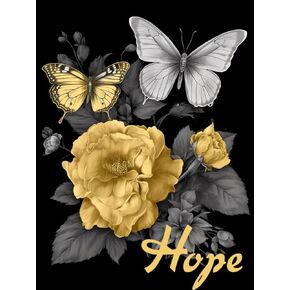 Betepefet DIY 5D Diamond Art Kits Painting for Adults Flower Grey and Yellow Butterfly Floral Faith Hope Love Quotes Inspirational (3) 30x40cm/11.7x15.8inches