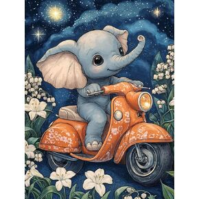 Reofrey DIY Diamond Art Kits for Adults Elephants, Animal Full Drill Round Rhinestone Diamond Painting Kits for Adults, Cross Stitch Embroidery Canvas for Crafts Home Wall Decor 30x40cm