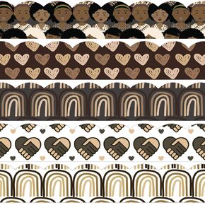 AnyDesign 69Ft Diversity Equality Growth Mindset Bulletin Board Borders 5 Design 60Pcs Positive Theme Bulletin Board Stickers Brown Trim Borders for School Classroom Office Party Decoration