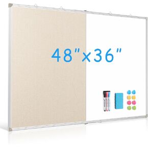 DOLLAR BOSS Foldable Linen Cork Board White Board Combo 60 x 40 in Extra Large Magnetic Whiteboard Dry Erase Bulletin Board Portable Double Sided Aluminum Frame Pin Board for School Office, Grey