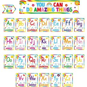 gisgfim Greenery Eucalyptus Alphabet Affirmations Bulletin Board Positive Alphabet Cutouts Motivational Inspirational Poster ABC Charts Letters Poster for Classroom Wall Decor Back to School Supplies