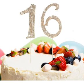 رقم 16 كعكة ، 16 كعكة عيد ميلاد توببر سباركلي بلينج سبيكة الكريستال راينستون الكعكة توببر راينستون راينستون 16th الكعكة ، الديكور كعكة لحفل عيد الميلاد والذكرى - الذهب in Kuwait