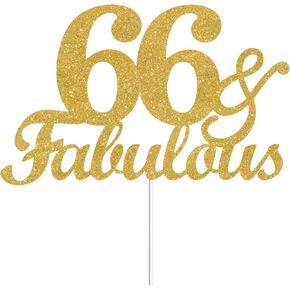 66 & Fabulous Cake Toppers Gold Glitter, Happy 66th Birthday Cake Topper Cheers to 66 Years Old Bday Decoration, Sixty-six and Fabulous Cake Decorations for 66th Birthday Anniversary Party