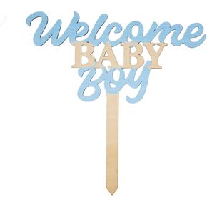 Welcome Baby Boy Cake Topper, Wooden Baby Shower Cake Decorations for Boy, Baby Boy Cake Topper, Newborn Gender Show Boy Happy Birthday Party Supplies, Baby Boys 1st Birthday Party Decorations