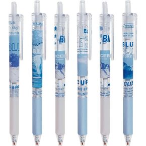 6 Pcs Gel Ink Pens Cartoon Retractable Pens Cute Animal Pen 0.5mm Ballpoint Pen Office School Supplies for Girls (Scenery-Blue)
