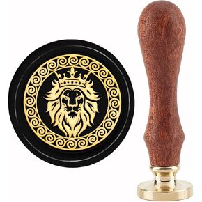 CRASPIRE Lion Wax Seal Stamp Crown Sealing Wax Stamps 30mm Retro Vintage Removable Brass Stamp Head with Wood Handle for Wedding Invitations Halloween Christmas Thanksgiving Gift Packing