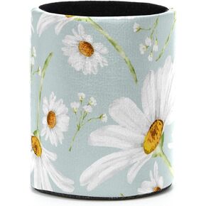 Large Capacity Colored Pen Holder for Desk,Little Daisy Pattern Leathe Pencil Holder Makeup Brush Holders, Desk Accessories & Workspace Organizers for Home, School & Office