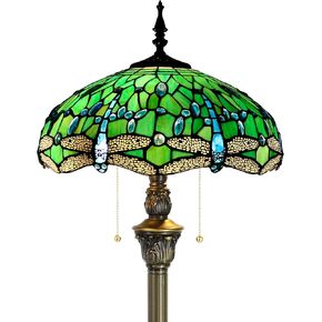 Tiffany Floor Lamp Stained Glass Lamp 16X16X70 Inch Standing Antique Reading Light (Green Dragonfly)
