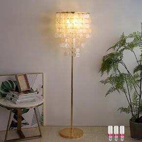 Shell Floor Lamp, Rustic Standing Light, Elegant 3 Lights Shell Lamp for Living Room Bedroom Gold Finish