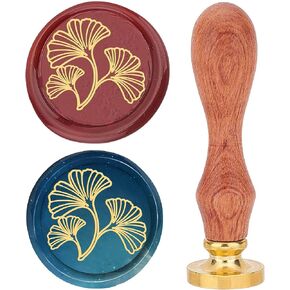 CRASPIRE Ginkgo Leaf Wax Seal Stamp 25mm Plant Sealing Wax Stamps Retro Rosewood Handle Removable Brass Head for Wedding Invitations Envelopes Halloween Christmas Thanksgiving Gift Packing