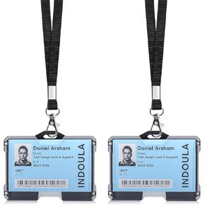 2 Pack Horizontal ID Badge Holder,Badge Holder with Black Lanyard and 4 Cards Slot for Office,ID Credit Cards,Driver's Licenses.