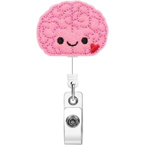 Soleebee Brain Badge Reel, Nurse Badge Holder Retractable Badge Holder with Belt Clip Cute Felt ID Badge Holder for Nurse Doctor Teachers Students