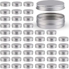 48 Pcs Aluminum Round Cans with Lid, 2 Oz Metal Tins Food Candle Containers with Screw Tops for Crafts, Food Storage, DIY (Silver)