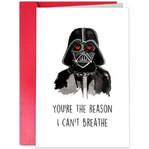 TQDaiker Funny Valentines Day Card for Husband Boyfriend, Star Wars Anniversary Card from Wife Girlfriend, Humor Valentines Darth Vader Card for Him Her, “You’re The Reason I Can’t Breathe"
