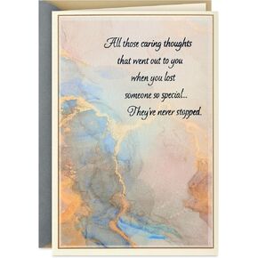 Hallmark Sympathy Card for Anniversary of Death (Caring Thoughts Never Stopped) for Widow, Widower, Friend