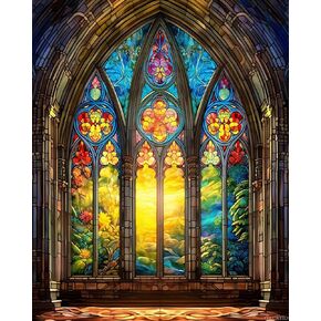 QACEYID Paint by Numbers, Church Stained Window Glass, Joyful Experience of Artistic Creation, 40x50cm, Without Frame