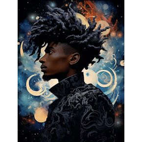 SKRYUIE Paint by Numbers Kit for Adults Beginner African American, Acrylic Starry Sky Oil Painting by Numbers Kits with PaintBrushes Paintwork Art Crafts Canvas for Home Decor 16x20 inch c4